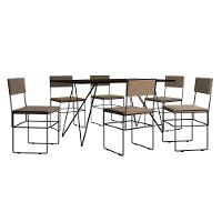 Mesa Jantar Retangular Industrial Trama 1,50x0,90m Preta Com 6 Cadeiras Estofadas Bege E Preta Vitór Preto - 6