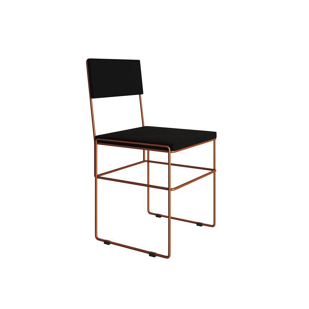 Mesa Jantar Retangular Industrial Trama 1,50x0,90m Amêndoa 6 Cadeiras Estofadas Preta E Cobre Vitóri Marrom - 5