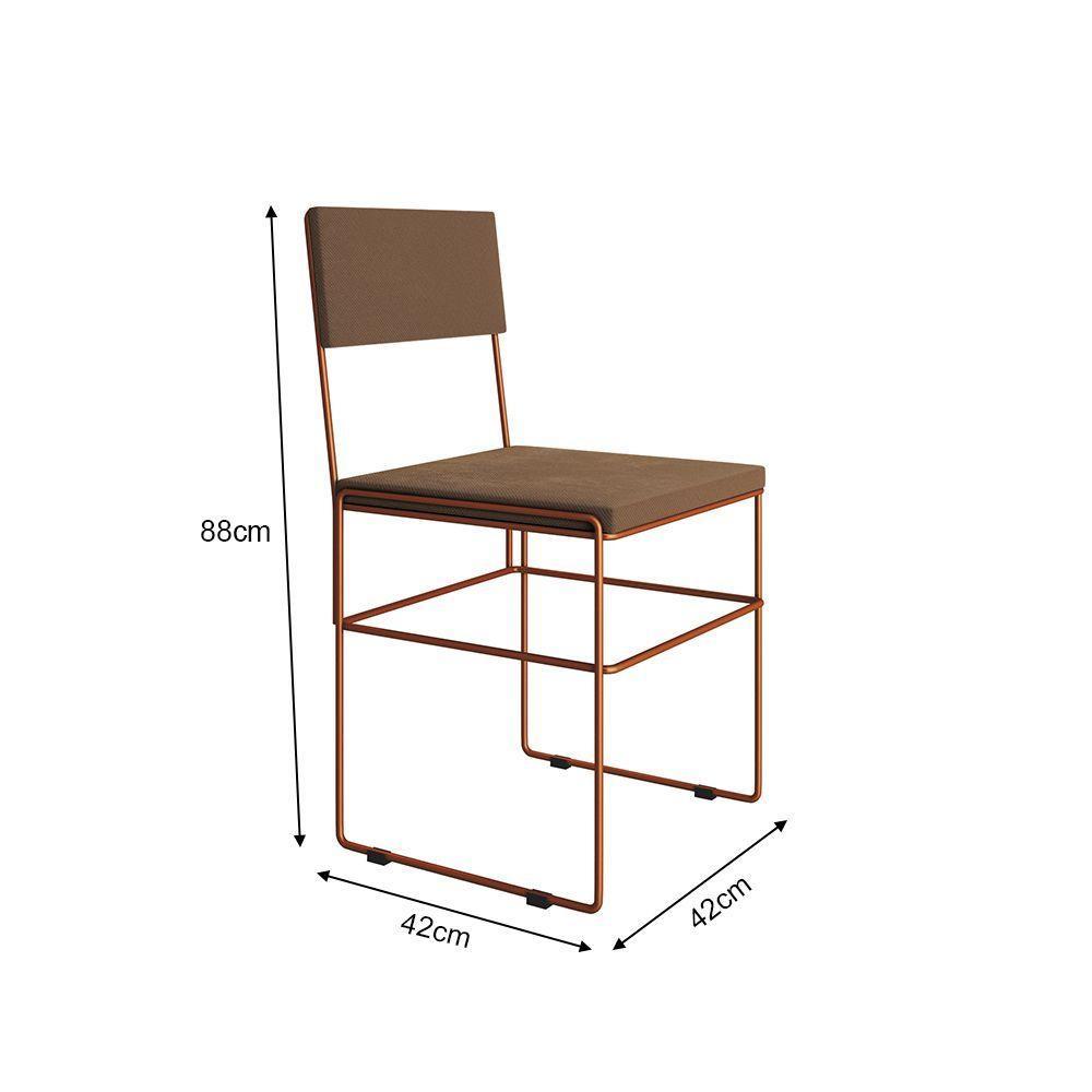 Mesa Jantar Retangular Industrial Trama 1,50x0,90m Amêndoa 6 Cadeiras Estofadas Marrom E Cobre Vitór Marrom - 3