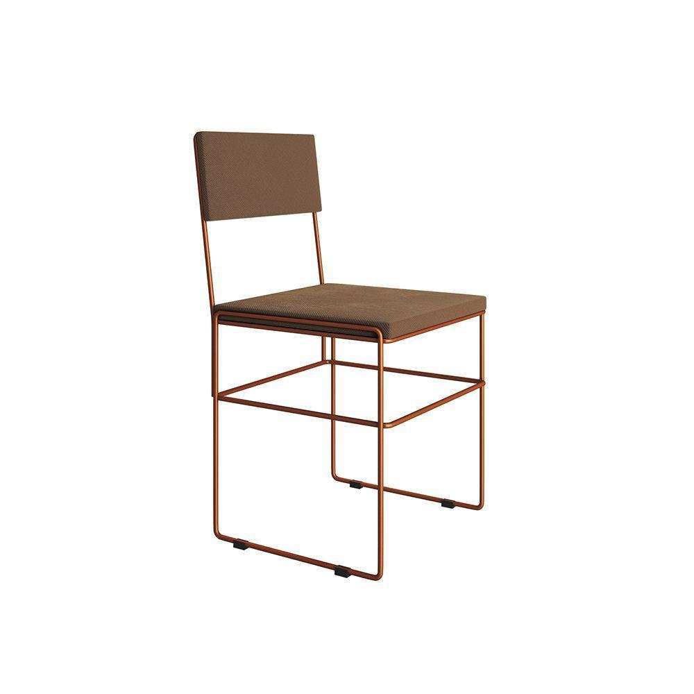 Mesa Jantar Retangular Industrial Trama 1,50x0,90m Amêndoa 6 Cadeiras Estofadas Marrom E Cobre Vitór Marrom - 5