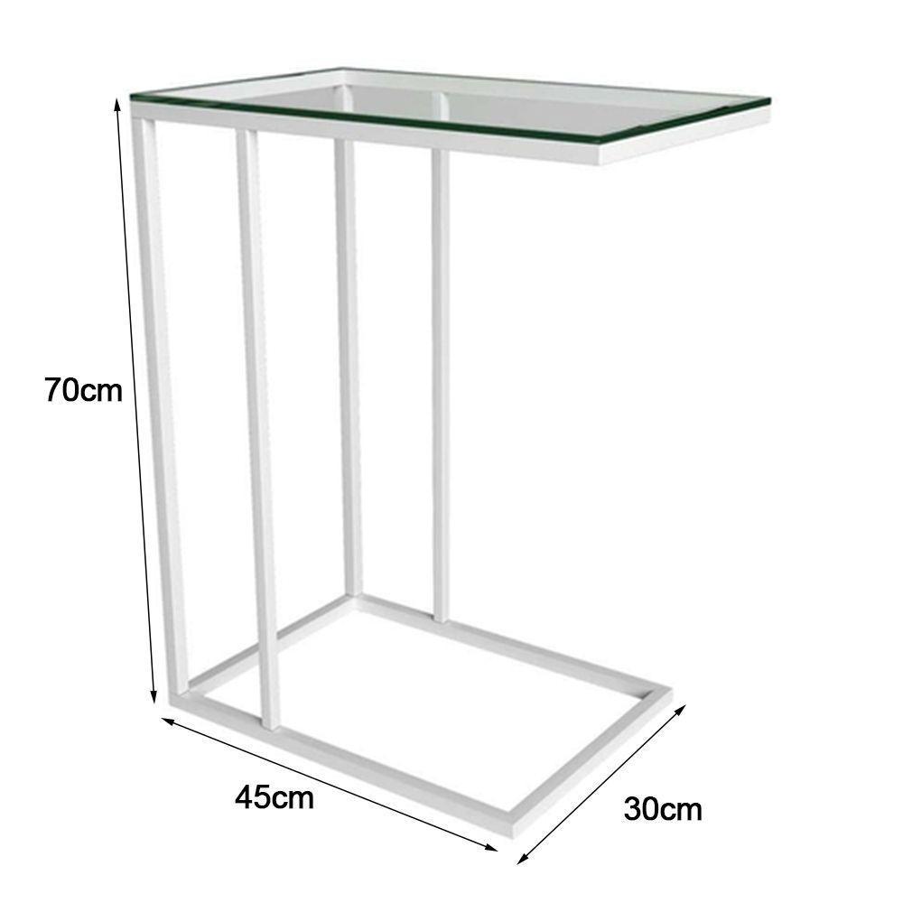 Mesa Lateral Industrial Encaixe Elena Vidro Branco - 2