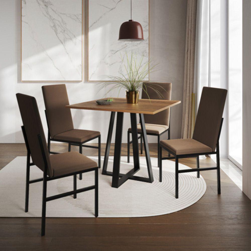 Conjunto De Jantar Mesa Mônaco Premium 90cm Imbuia Com 4 Cadeiras Estofadas Marrom Preto - 1