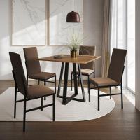 Conjunto De Jantar Mesa Mônaco Premium 90cm Imbuia Com 4 Cadeiras Estofadas Marrom Preto - 1