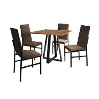 Conjunto De Jantar Mesa Mônaco Premium 90cm Imbuia Com 4 Cadeiras Estofadas Marrom Preto - 4