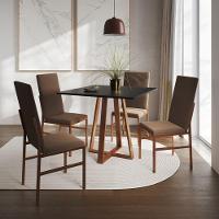 Conjunto De Jantar Mesa Mônaco Premium 90cm Preta Com 4 Cadeiras Estofadas Marrom Base Cobre Preto - 1