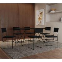 Mesa Jantar Retangular Industrial Trama 1,50x0,90m Preta Com 6 Cadeiras Estofadas Pretas Vitória Preto - 1