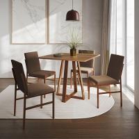 Conjunto De Jantar Mesa Mônaco 90cm Tampo Imbuia Com 4 Cadeiras Marrom Base Cobre Preto - 1