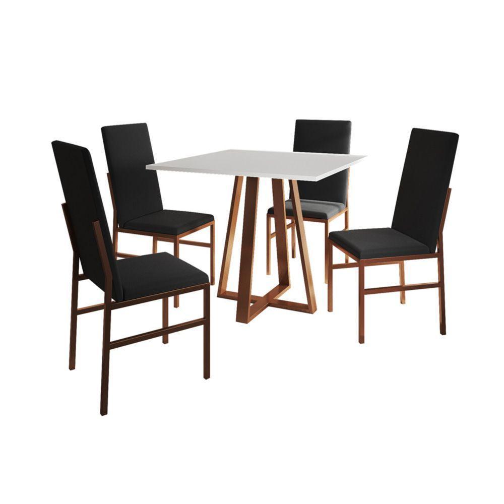 Conjunto De Jantar Mesa Mônaco Premium 90cm Branca Com 4 Cadeiras Estofadas Pretas Base Cobre Preto - 6