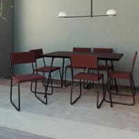Mesa Jantar Paraty 150cm Tampo Preto Com Cadeiras 6 Cadeiras Angra Estofadas Preta E Marrom Preto - 1
