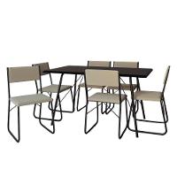 Mesa Jantar Paraty 150cm Tampo Preto Com Cadeiras 6 Cadeiras Angra Estofadas Preta E Bege Preto - 6