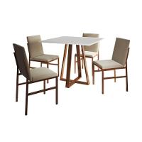Conjunto De Jantar Mesa Mônaco 90cm Tampo Branco Com 4 Cadeiras Bege Base Cobre Preto - 4