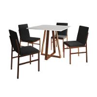 Conjunto De Jantar Mesa Mônaco 90cm Tampo Branco Com 4 Cadeiras Pretas Base Cobre Preto - 4