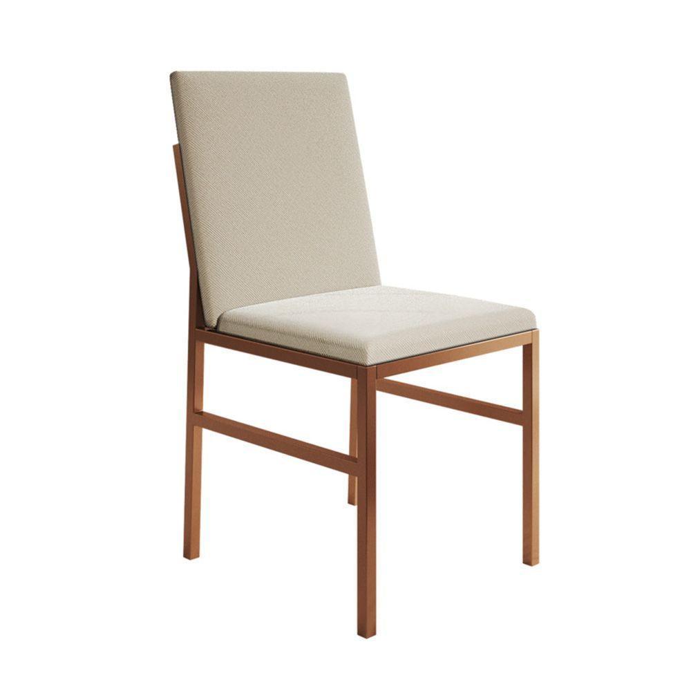 Conjunto De Jantar Mesa Mônaco 90cm Tampo Imbuia Com 4 Cadeiras Bege Base Cobre Preto - 2