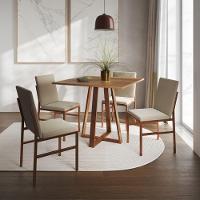 Conjunto De Jantar Mesa Mônaco 90cm Tampo Imbuia Com 4 Cadeiras Bege Base Cobre Preto - 1