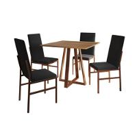 Conjunto De Jantar Mesa Mônaco Premium 90cm Imbuia Com 4 Cadeiras Estofadas Pretas Base Cobre Preto - 4