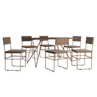 Mesa Jantar Retangular Industrial Trama 1,50x0,90m Amêndoa 6 Cadeiras Estofadas Bege E Cobre Vitória Marrom - 5
