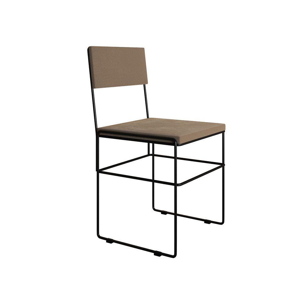 Mesa Jantar Retangular Industrial Trama 1,50x0,90m Amêndoa 6 Cadeiras Estofadas Bege E Preto Vitória Marrom - 5