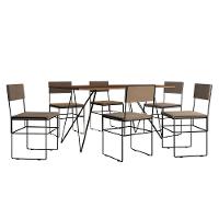 Mesa Jantar Retangular Industrial Trama 1,50x0,90m Amêndoa 6 Cadeiras Estofadas Bege E Preto Vitória Marrom - 6