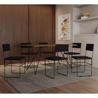 Mesa Jantar Retangular Industrial Trama 1,50x0,90m Amêndoa Com 6 Cadeiras Estofadas Vitória Preta Marrom - 1