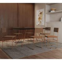 Mesa Jantar Retangular Industrial Trama 1,50x0,90m Preta Com 6 Cadeiras Estofadas Marrom E Cobre Vit Preto - 1