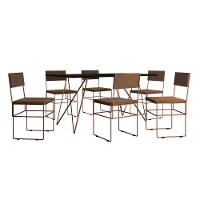 Mesa Jantar Retangular Industrial Trama 1,50x0,90m Preta Com 6 Cadeiras Estofadas Marrom E Cobre Vit Preto - 6