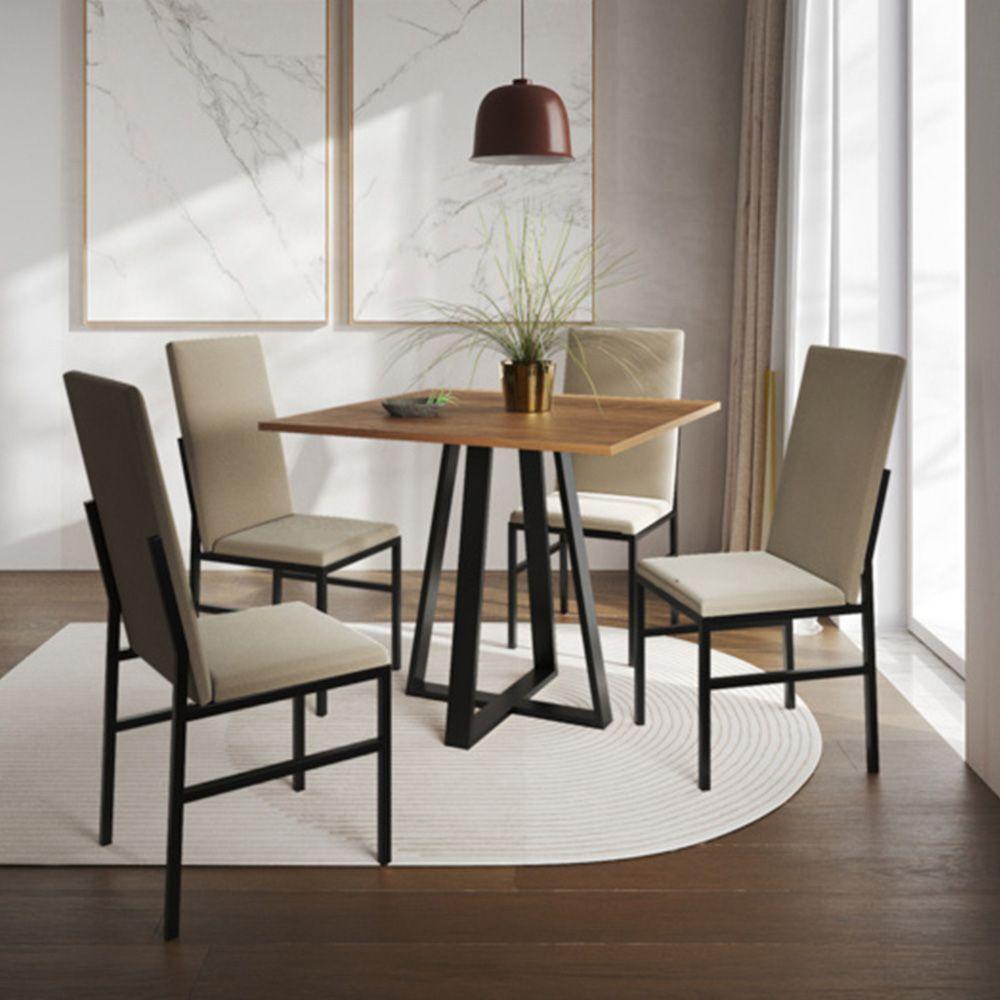 Conjunto De Jantar Mesa Mônaco Premium 90cm Imbuia Com 4 Cadeiras Estofadas Bege Preto - 1