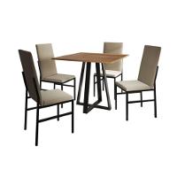 Conjunto De Jantar Mesa Mônaco Premium 90cm Imbuia Com 4 Cadeiras Estofadas Bege Preto - 4