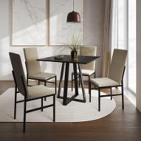 Conjunto De Jantar Mesa Mônaco Premium 90cm Preta Com 4 Cadeiras Estofadas Bege Preto - 1
