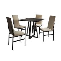 Conjunto De Jantar Mesa Mônaco Premium 90cm Preta Com 4 Cadeiras Estofadas Bege Preto - 4