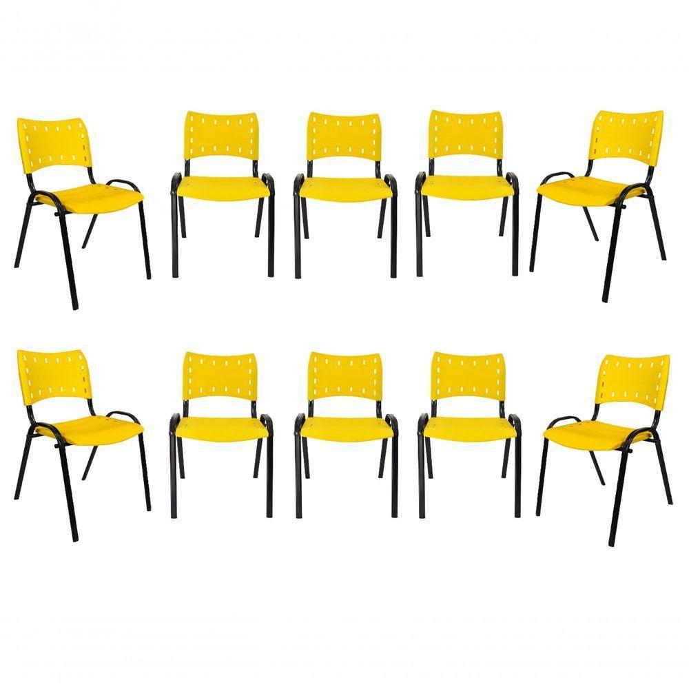 Kit 10 Cadeiras Iso Para Escola Escritório Comércio Amarela Base Preta - 1