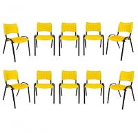 Kit 10 Cadeiras Iso Para Escola Escritório Comércio Amarela Base Preta - 1