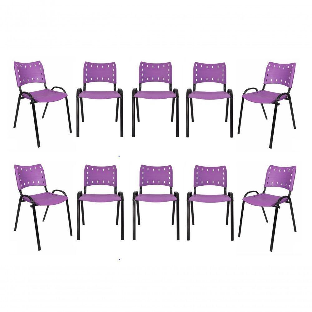 Kit 10 Cadeiras Iso Para Escola Escritório Comércio Roxa Base Preta - 1