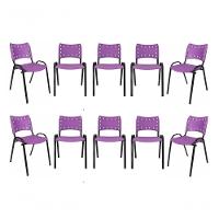 Kit 10 Cadeiras Iso Para Escola Escritório Comércio Roxa Base Preta - 1