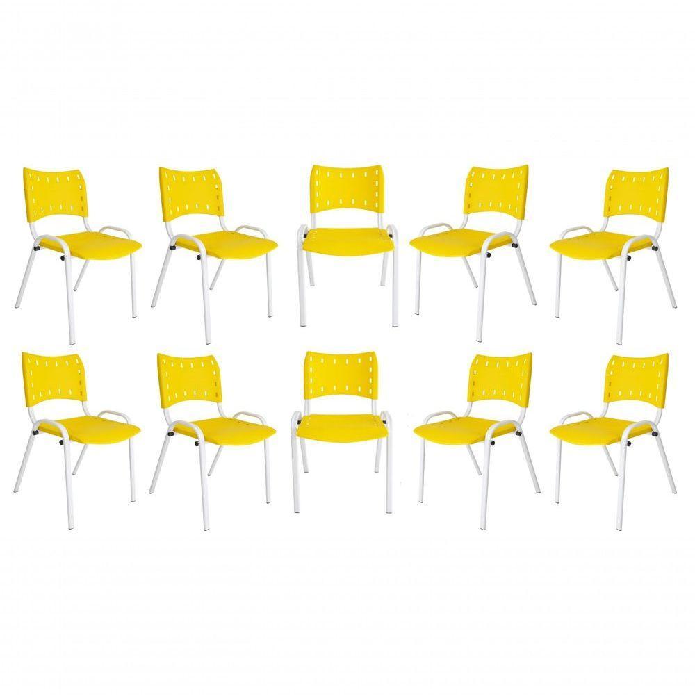 Kit 10 Cadeiras Iso Para Escola Escritório Comércio Amarela Base Branca - 1