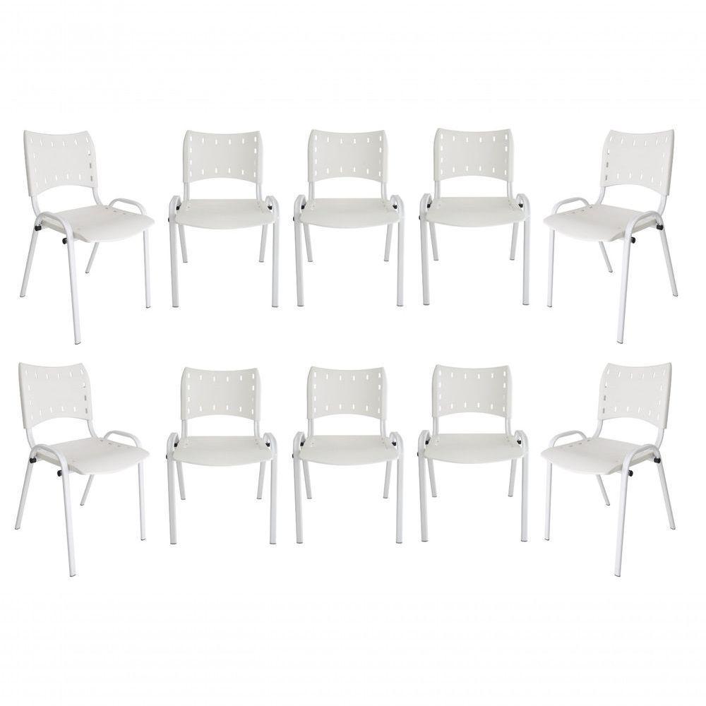 Kit 10 Cadeiras Iso Para Escola Escritório Comércio Branca Base Branca - 1