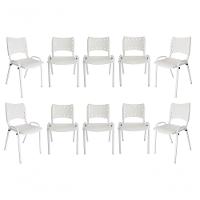 Kit 10 Cadeiras Iso Para Escola Escritório Comércio Branca Base Branca - 1