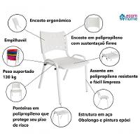 Kit 10 Cadeiras Iso Para Escola Escritório Comércio Branca Base Branca - 3