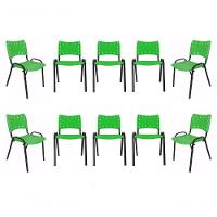 Kit 10 Cadeiras Iso Para Escola Escritório Comércio Verde Base Preta - 1