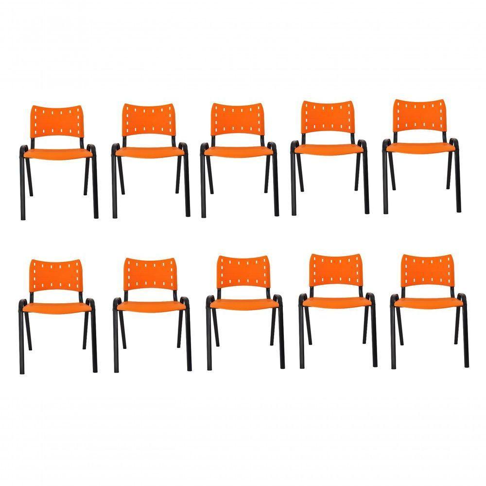 Kit 10 Cadeiras Iso Para Escola Escritório Comércio Laranja Base Preta - 1