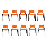 Kit 10 Cadeiras Iso Para Escola Escritório Comércio Laranja Base Preta - 1