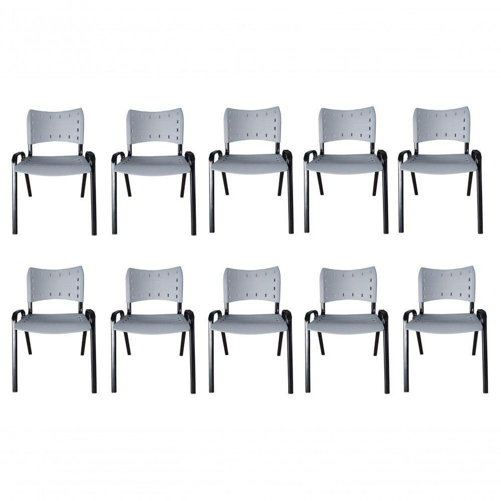 Kit 10 Cadeiras Iso Para Escola Escritório Comércio Cinza Base Preta - 1