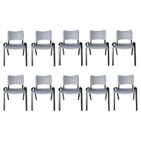 Kit 10 Cadeiras Iso Para Escola Escritório Comércio Cinza Base Preta - 1