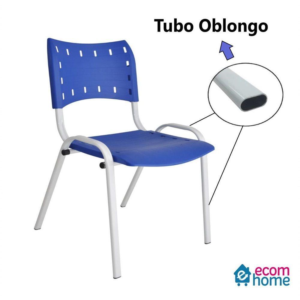 Kit 10 Cadeiras Iso Para Escola Escritório Comércio Azul Base Branca - 3