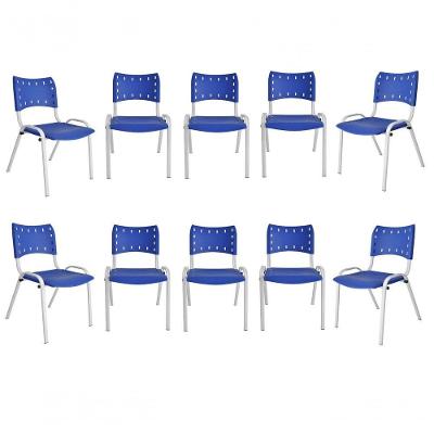 Kit 10 Cadeiras Iso Para Escola Escritório Comércio Azul Base Branca