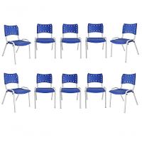 Kit 10 Cadeiras Iso Para Escola Escritório Comércio Azul Base Branca - 1