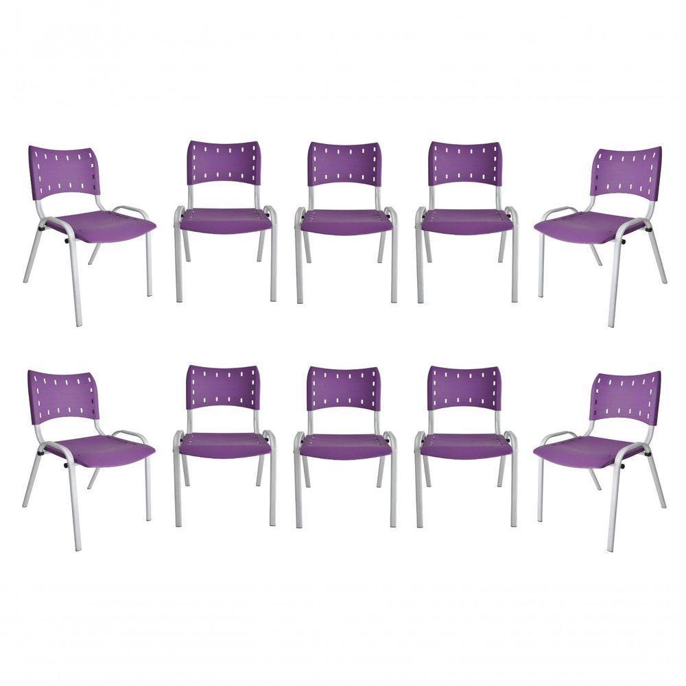 Kit 10 Cadeiras Iso Para Escola Escritório Comércio Roxa Base Branca - 1