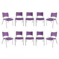 Kit 10 Cadeiras Iso Para Escola Escritório Comércio Roxa Base Branca - 1