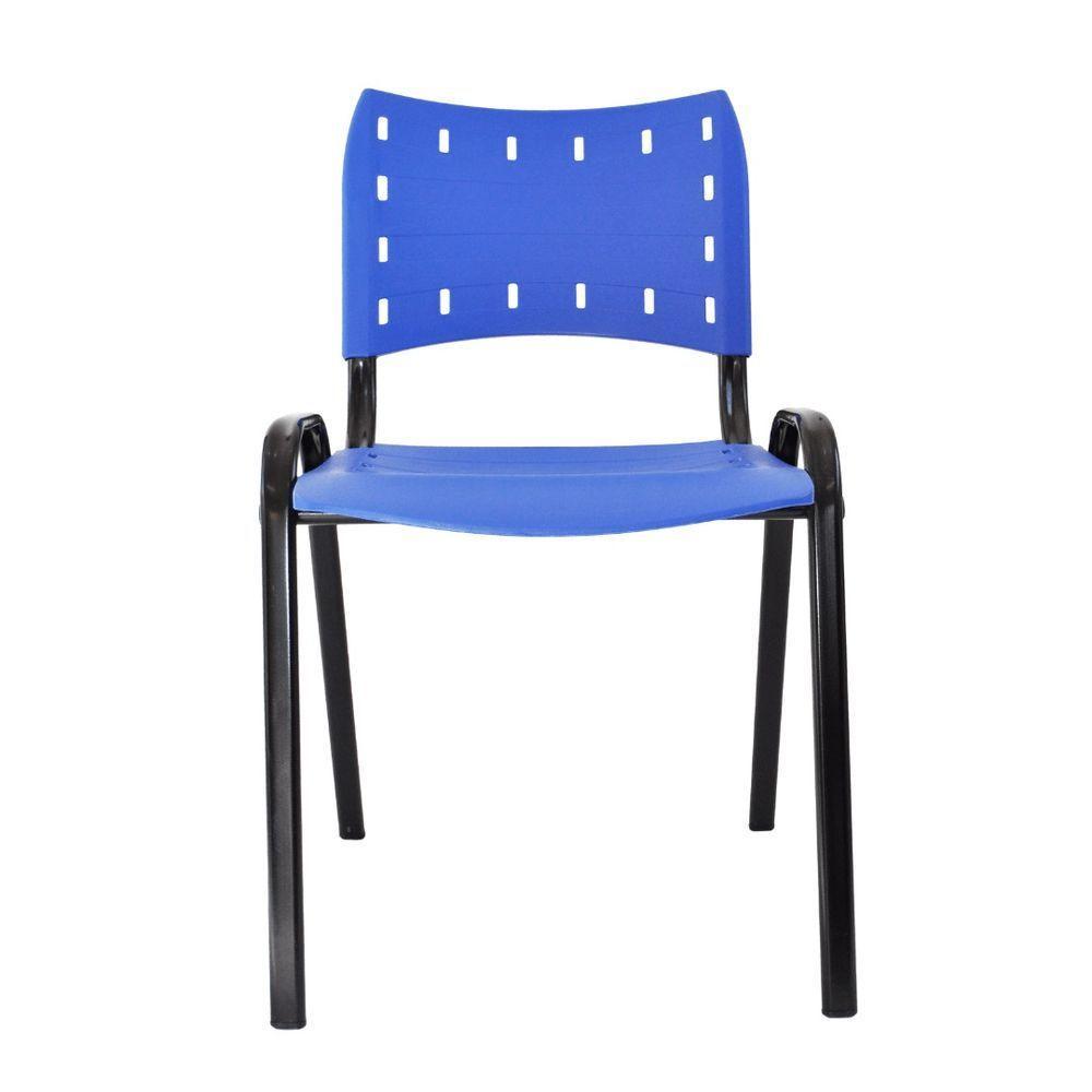 Kit 10 Cadeiras Iso Para Escola Escritório Comércio Azul Base Preta - 6