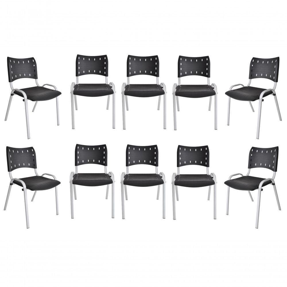 Kit 10 Cadeiras Iso Para Escola Escritório Comércio Preta Base Branca - 1