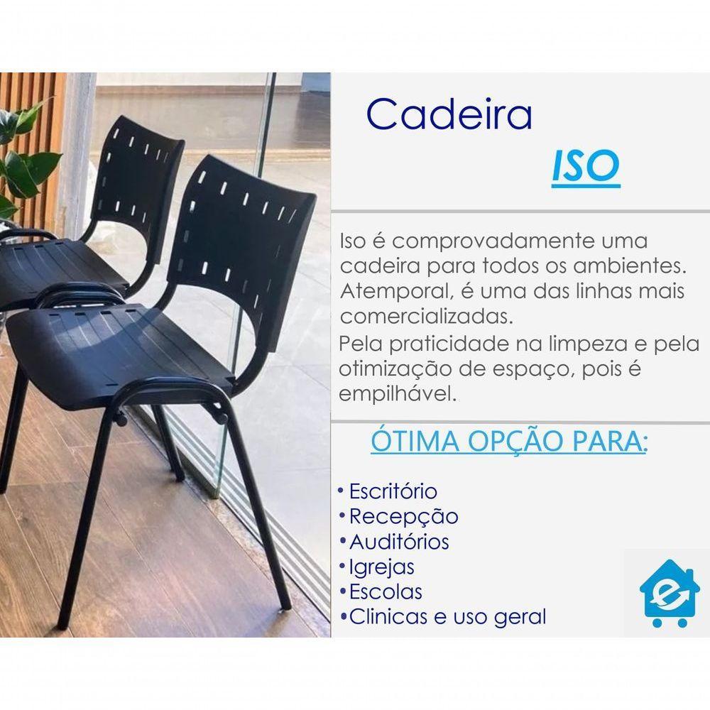Kit 10 Cadeiras Iso Para Escola Escritório Comércio Preta Base Branca - 4